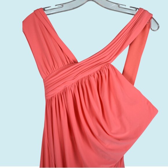 BCBGMAXAZRIA Dress Medium Coral One Shoulder Gathered Side Slit Column Gown NWT - Picture 5 of 15